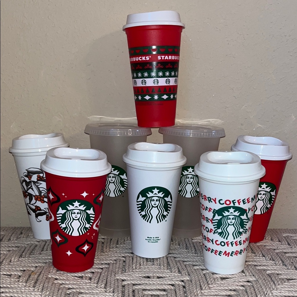Starbucks Red, White & Green Holiday Reusable Cups Set of 8